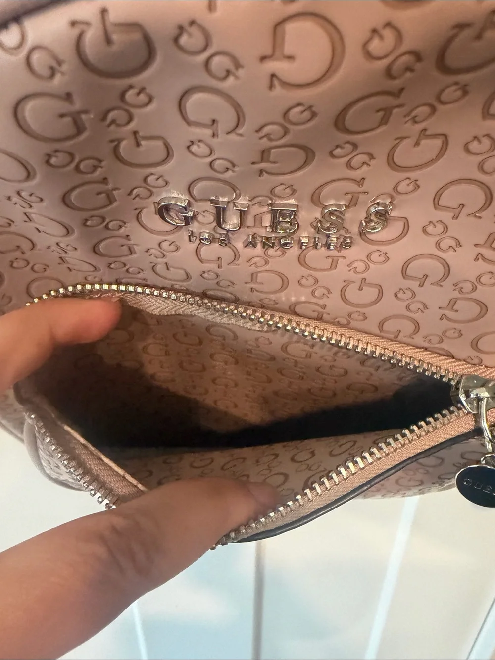 GUESS Pale Pink Leather Logo-Print Women’s Mini Backpack